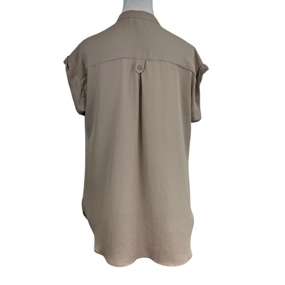 Pleione Women's Tan Blouse Size Medium Pleated Yoke - Picture 3 of 6